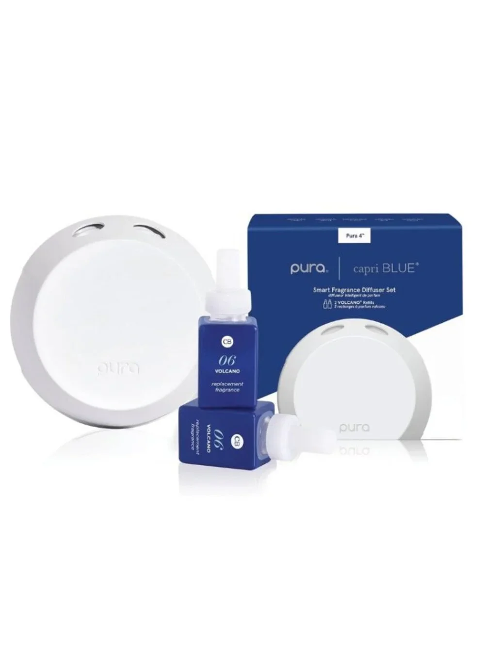 NIB Capri Blue x Pura 4 Smart Fragrance Diffuser Plug in Kit 2 REFILLS VOLCANO